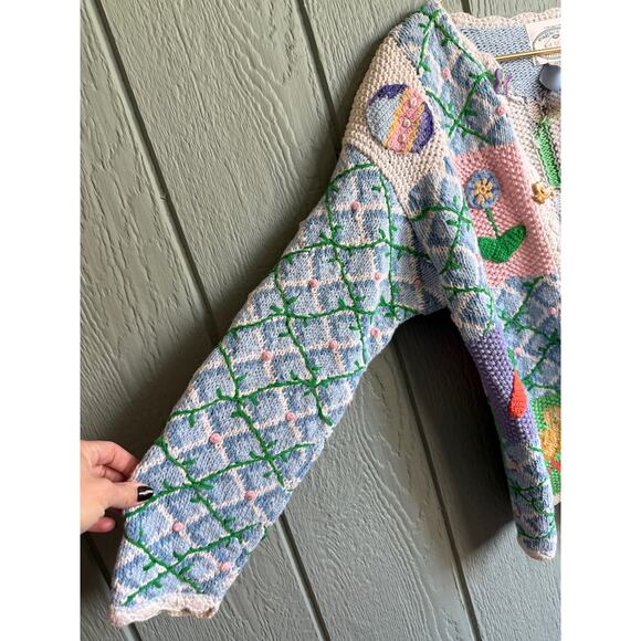 Rare Vintage 1993 Eagle's Eye Easter Spring Embroidered Cardigan, Small - Picture 2 of 9